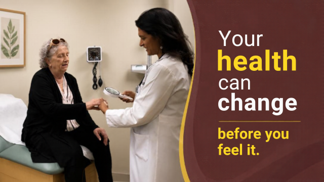 Dr. Sailaja Reddy examining a patient: Your health can change before you feel it
